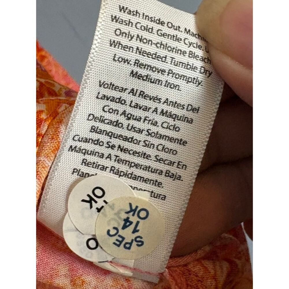 Time and Tru Womens Orange Pink Boho Floral Peasant Blouse Size 2XL - Picture 2 of 9